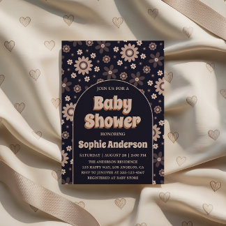 Retro Boho Navy Blumen-Baby-Arch-Shower Einladung