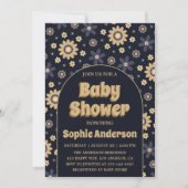 Retro Boho Navy Floral Arch Baby Shower Einladung (Vorderseite)