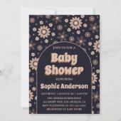 Retro Boho Navy Floral Arch Baby Shower Einladung (Vorderseite)