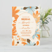 Retro Boho Orange Blue Floral Groovy Wedding Einladung (Stehend Vorderseite)