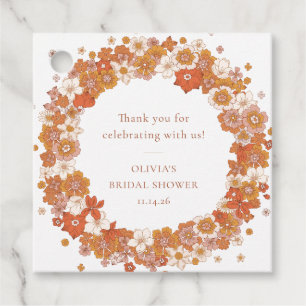 Retro Boho Orange Blumiges Hochzeitsdusche Danke s Geschenkanhänger