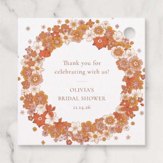 Retro Boho Orange Brautparty Vielen Dank Geschenkanhänger (Rückseite)