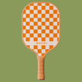Retro Boho Orange Checkerboard Custom Name Pickleball Schläger