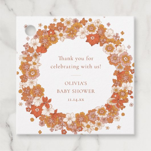 Retro Boho Orange Floral Baby Shower Thank You Geschenkanhänger (Vorderseite)