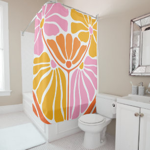 Retro Boho Orange Gold Pink Duschvorhang