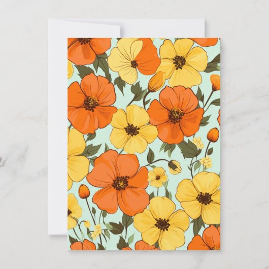 Retro Boho Orange Yellow Floral Niedliche Geburtst Einladung (Rückseite)