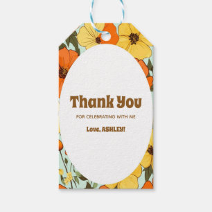 Retro Boho Orange Yellow Floral Niedliche Geburtst Geschenkanhänger
