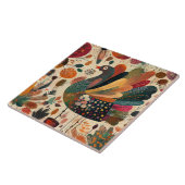 Retro Boho Patchwork Herbst Truthahn Fliese (Seite)