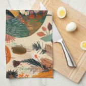 Retro Boho Patchwork Herbst Truthahn Geschirrtuch (Viertel Falte)