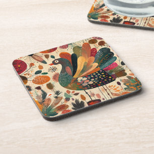 Retro Boho Patchwork Herbst Truthahn Getränkeuntersetzer
