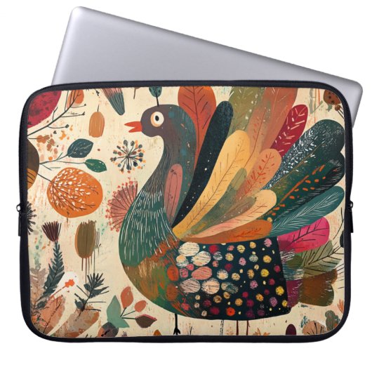 Retro Boho Patchwork Herbst Truthahn Laptopschutzhülle (Vorderseite)