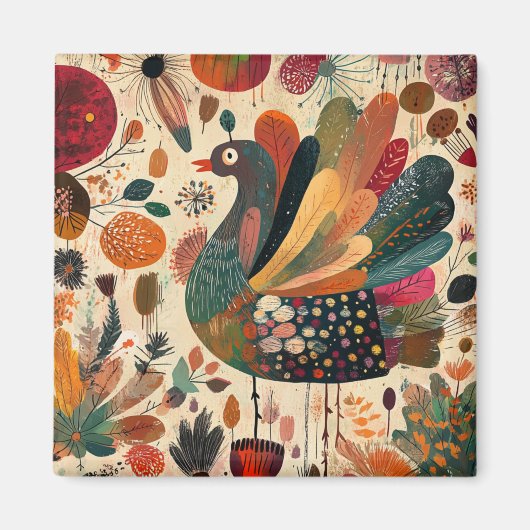 Retro Boho Patchwork Herbst Truthahn Magnet (Vorne)