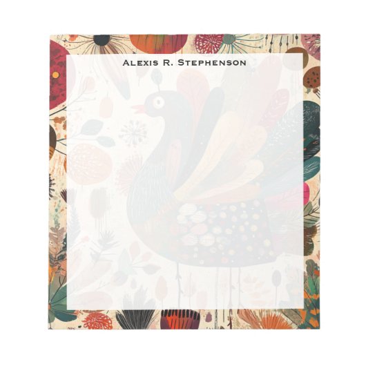 Retro-Boho-Patchwork-Herbst-Truthahn Notizblock (Vorderseite)