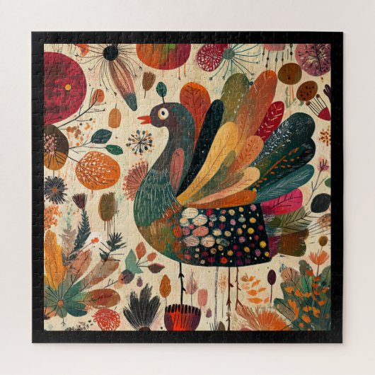 Retro Boho Patchwork Herbst Truthahn Puzzle (Vertikal)