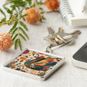 Retro Boho Patchwork Herbst Truthahn Schlüsselanhänger (Seite)