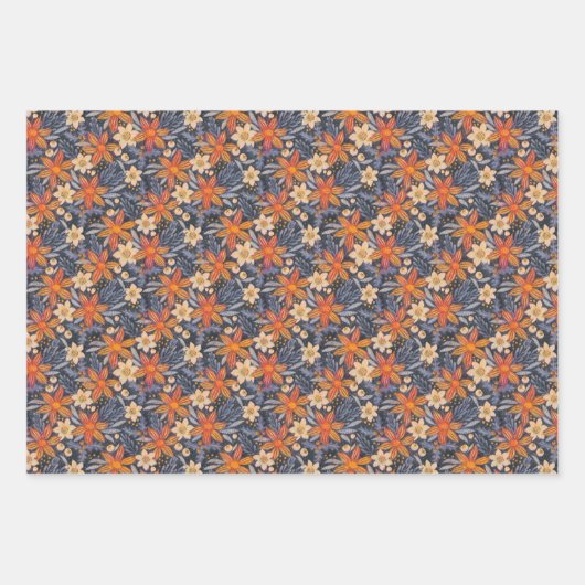 Retro boho pattern of poinsettia for Christmas  Geschenkpapier Set (Vorderseite 2)