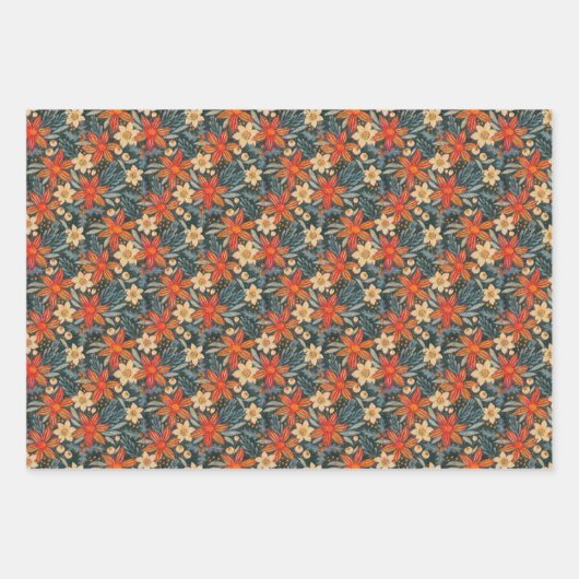 Retro boho pattern of poinsettia for Christmas  Geschenkpapier Set (Vorderseite)