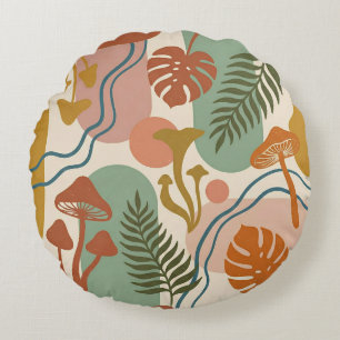 Retro-Boho-Pilz- und botanische Erdtöne Rundes Kissen