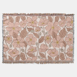 Retro Boho Pink Botanical Illustrated Floral Decke