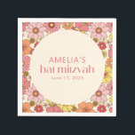 Retro Boho Pink Floral Groovy Bat Mitzvah Custom Serviette<br><div class="desc">Retro Boho Pink Yellow Floral Groovy Custom Bat Mitzvah Napkins</div>