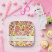 Retro Boho Pink Gelb Brautparty Pappteller (Party)