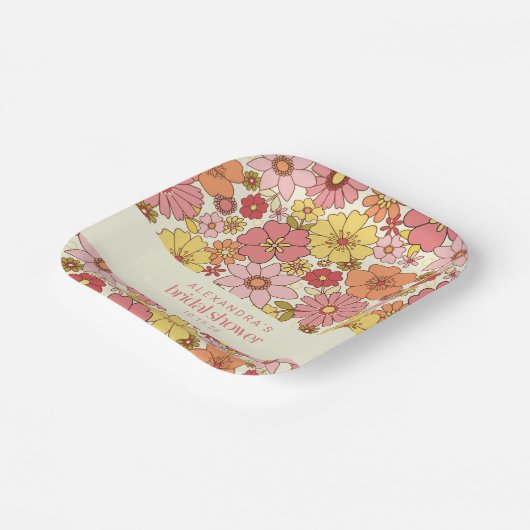 Retro Boho Pink Gelb Brautparty Pappteller (Gewinkelt)