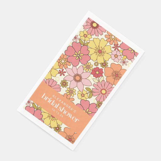 Retro Boho Pink Gelb Brautparty Serviette (Ecke)