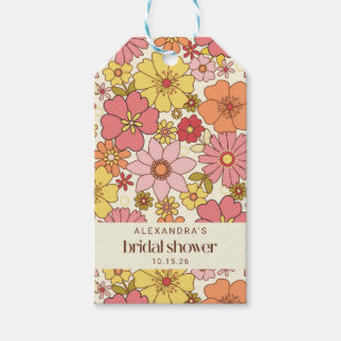 Retro Boho Pink Gelbe Blüte Custom Brautparty Geschenkanhänger