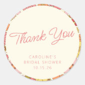 Retro Boho Pink Gelbe Blüte Custom Brautparty Runder Aufkleber (Vorderseite)