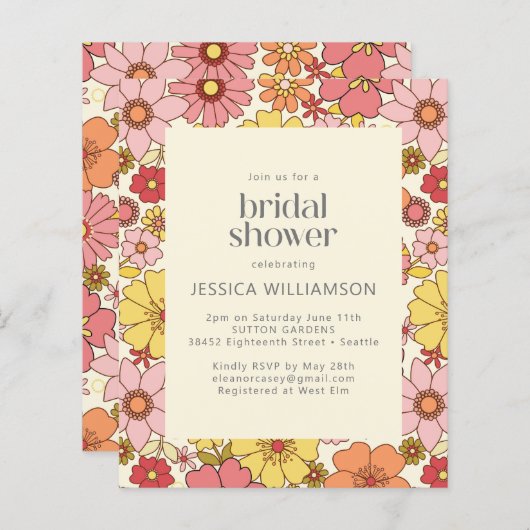 Retro Boho Pink Gelbes Brautparty (Vorne/Hinten)