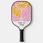 Retro Boho Pink Gold Orange Floral Personalisiert Pickleball Schläger (Vorderseite)