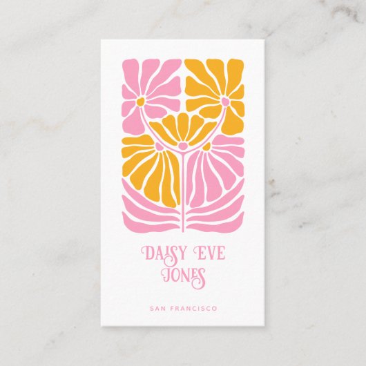 Retro Boho Pink Gold Orange Floral Visitenkarte (Vorderseite)