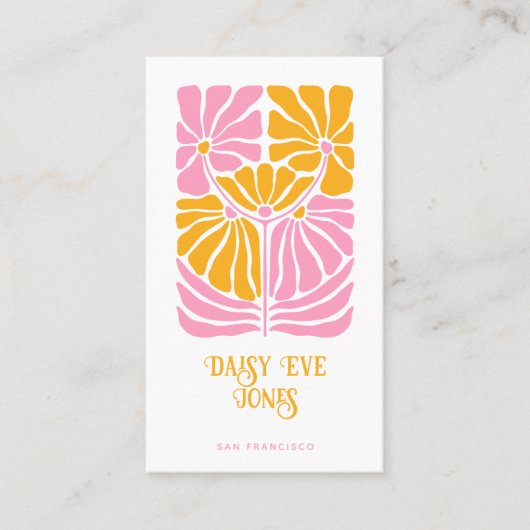 Retro Boho Pink Gold Orange Floral Visitenkarte (Vorderseite)