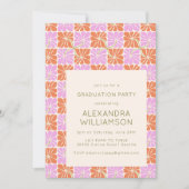 Retro Boho Pink Orange Blues Graduation Party Einladung (Vorderseite)