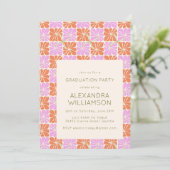 Retro Boho Pink Orange Blues Graduation Party Einladung (Stehend Vorderseite)