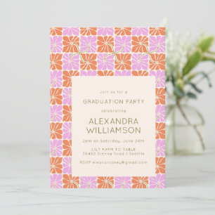 Retro Boho Pink Orange Blues Graduation Party Einladung