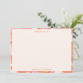 Retro Boho Pink Orange Blume Personalisiert Name Dankeskarte (Stehend Vorderseite)