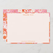 Retro Boho Pink Orange Blume Personalisiert Name Dankeskarte (Vorne/Hinten)