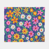 Retro Boho Pink orange Blumenmuster auf marineblau Fleecedecke (Vorderseite (Horizontal))