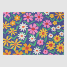 Retro Boho Pink orange Blumenmuster auf marineblau