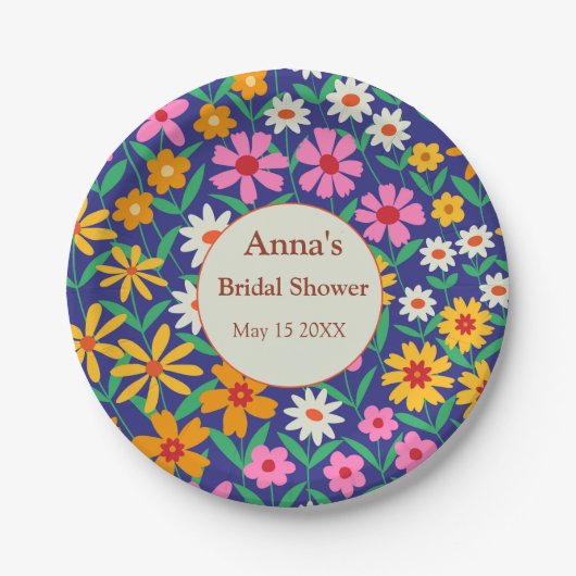 Retro Boho Pink Orange Brautparty Pappteller (Vorderseite)