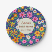 Retro Boho Pink Orange Brautparty Pappteller (Vorderseite)
