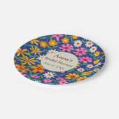 Retro Boho Pink Orange Brautparty Pappteller (Schrägansicht)