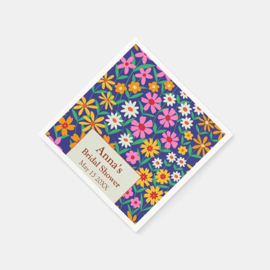 Retro Boho Pink Orange Brautparty Serviette (Ecke)