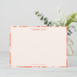 Retro Boho Pink Orange Floral Cute Baby Shower Dankeskarte