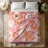 Retro Boho Pink Orange Niedliche Blume Fleecedecke