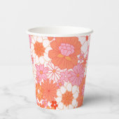Retro Boho Pink Orange Niedliche Blume Pappbecher (Rückseite)
