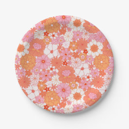 Retro Boho Pink Orange Niedliche Blume Pappteller