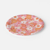 Retro Boho Pink Orange Niedliche Blume Pappteller (Schrägansicht)