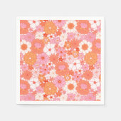 Retro Boho Pink Orange Niedliche Blume Serviette (Vorderseite)